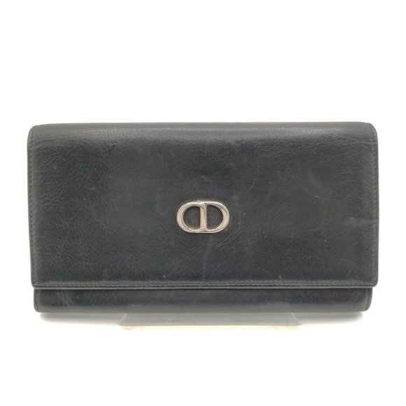 Christian Dior Long Wallet Black Leather